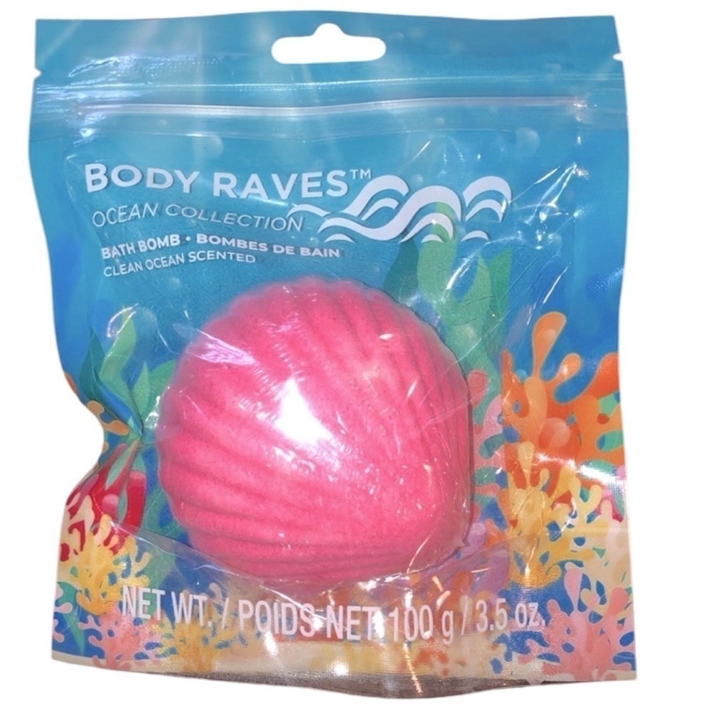 Body raves pink seashell bath bomb